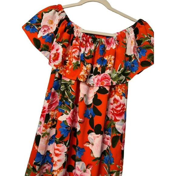 Rose & Olive Elastic Off The Shoulder Floral Mini Flowy Ladies Dress SZ XS - Picture 4 of 7